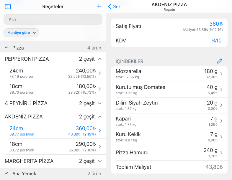 Stok ve maliyet kontrolü